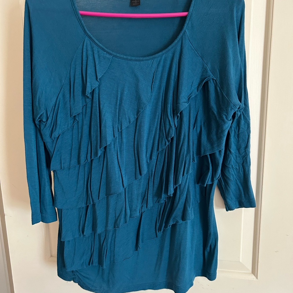 AB Studio Teal Ruffle Blouse